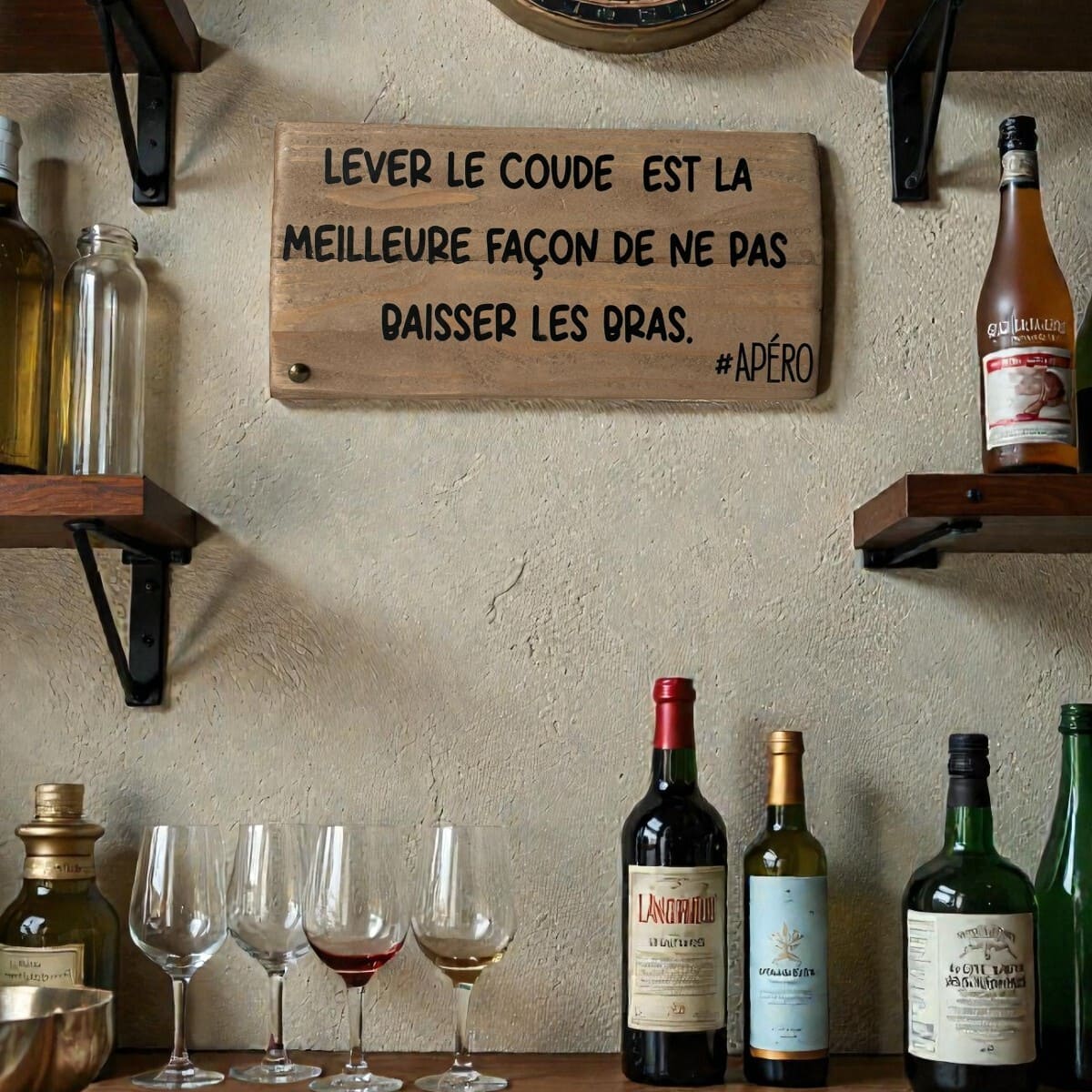 Pancarte en bois – LEVER LE COUDE EST LA MEILLEURE FAÇON DE NE PAS BAISSER LES BRAS