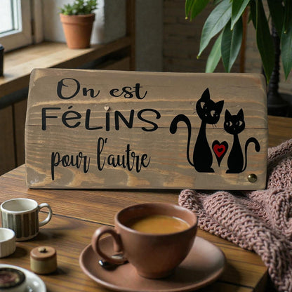 Pancarte en bois – ON EST FÉLINS POUR L’AUTRE