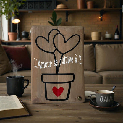Pancarte en bois - L'AMOUR SE CULTIVE À 2