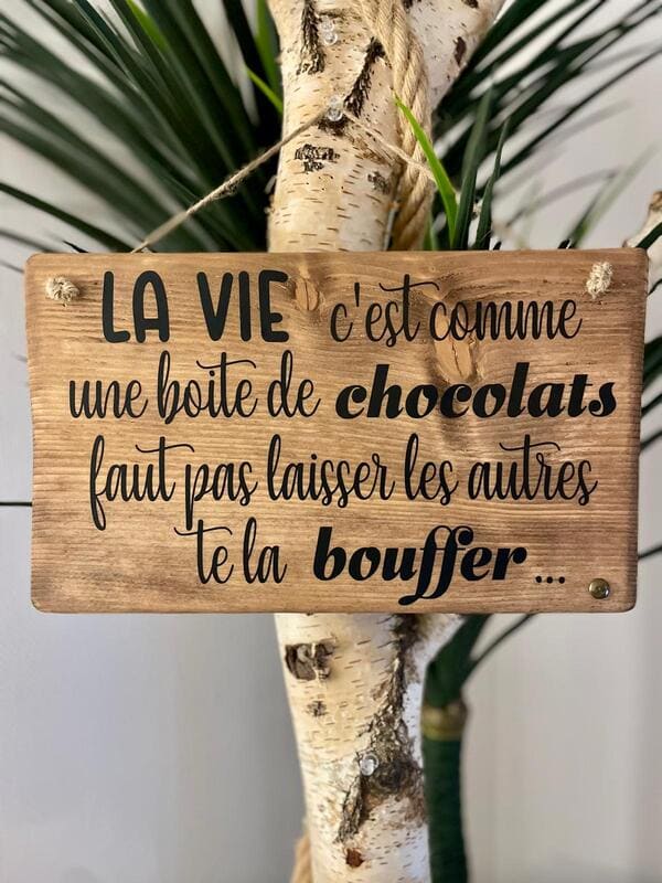 Pancarte en bois humour la vie c'est comme une boite de chocolats