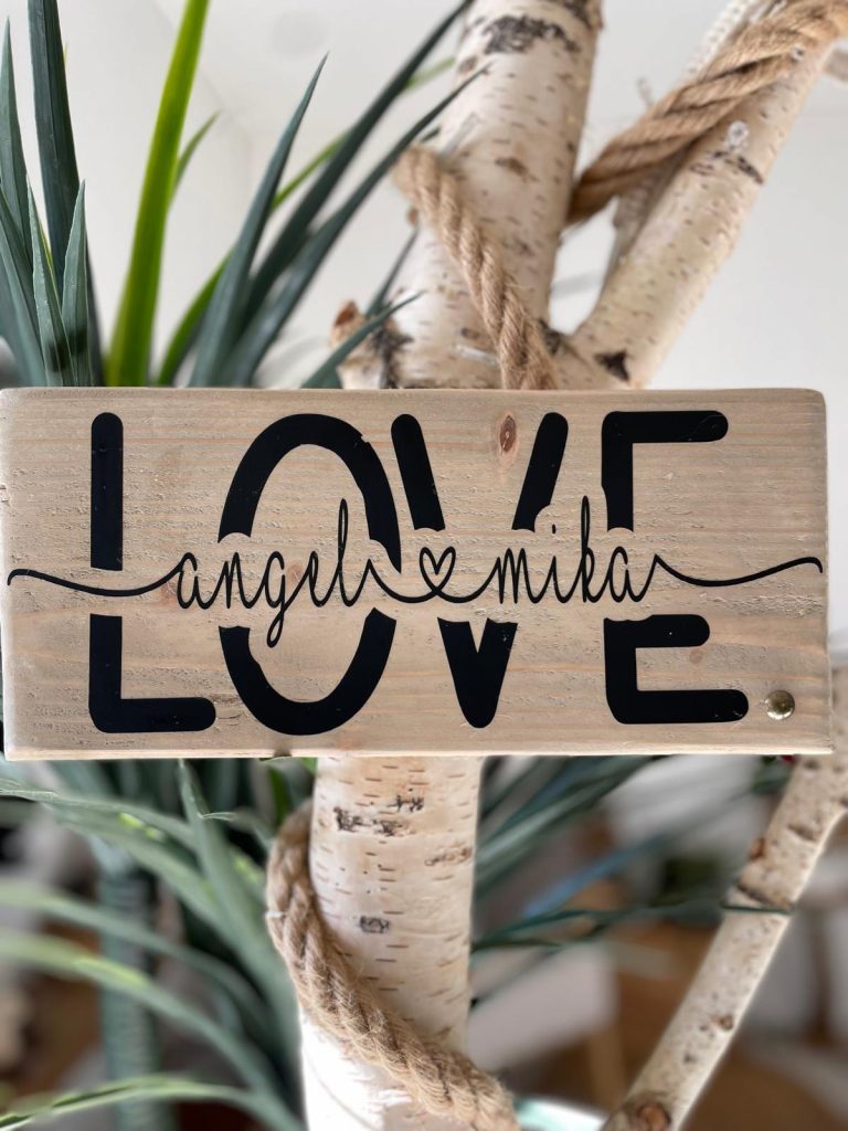 pancarte en bois a personnaliser Love écriture du sourire